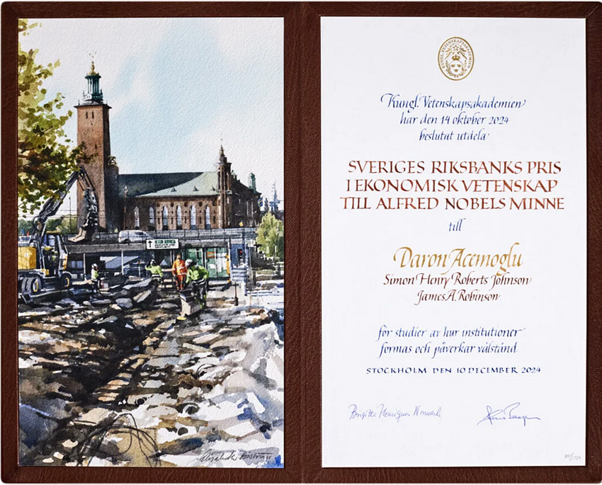Nobel Prize diploma by artist Elisabeth Biström