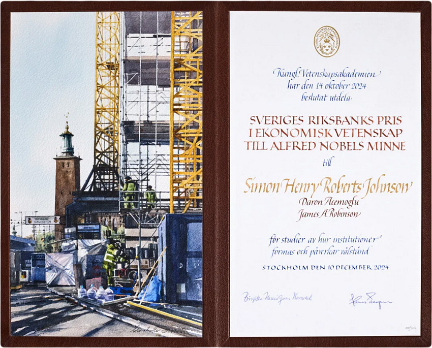 Nobel Prize diploma by artist Elisabeth Biström