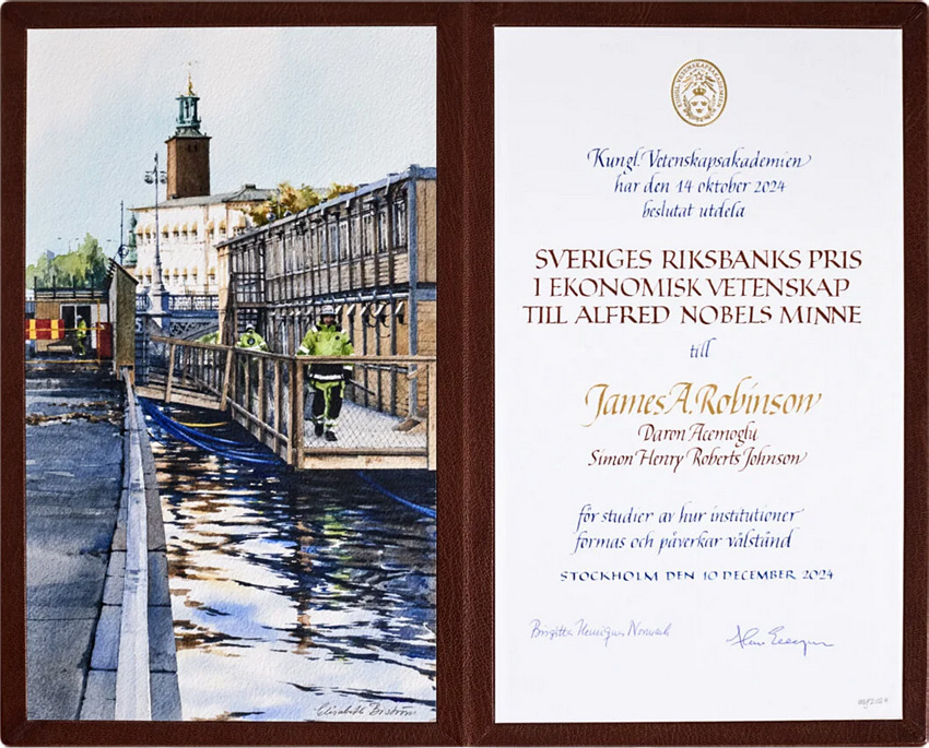 Nobel Prize diploma by artist Elisabeth Biström